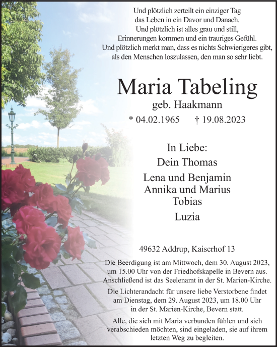 Anzeige von Maria Tabeling von OM-Medien