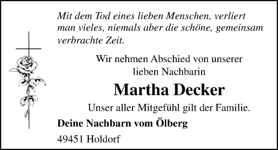 Anzeige von Martha Decker von OM-Medien