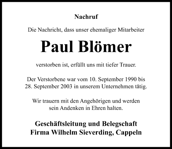 Anzeige von Paul Blömer von OM-Medien