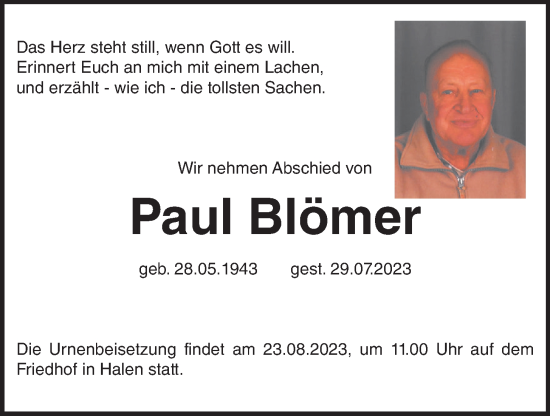 Anzeige von Paul Blömer von OM-Medien