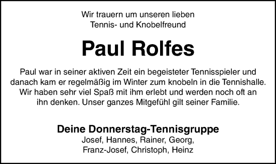 Anzeige von Paul Rolfes von OM-Medien