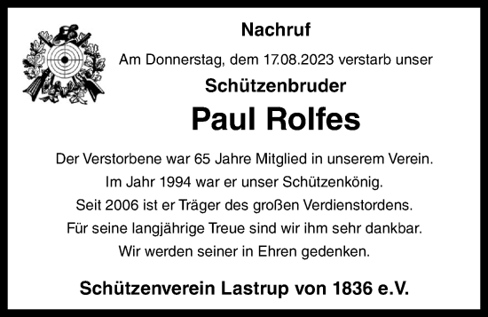 Anzeige von Paul Rolfes von OM-Medien