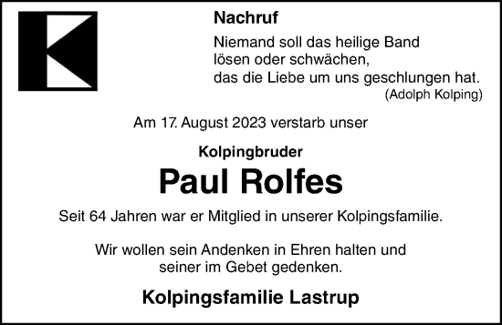 Anzeige von Paul Rolfes von OM-Medien