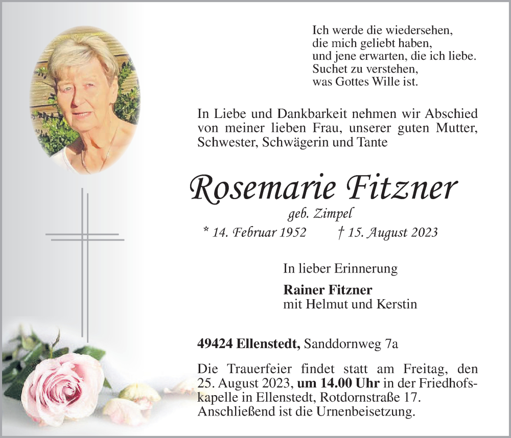 Traueranzeigen Von Rosemarie Fitzner | Om-trauer.de