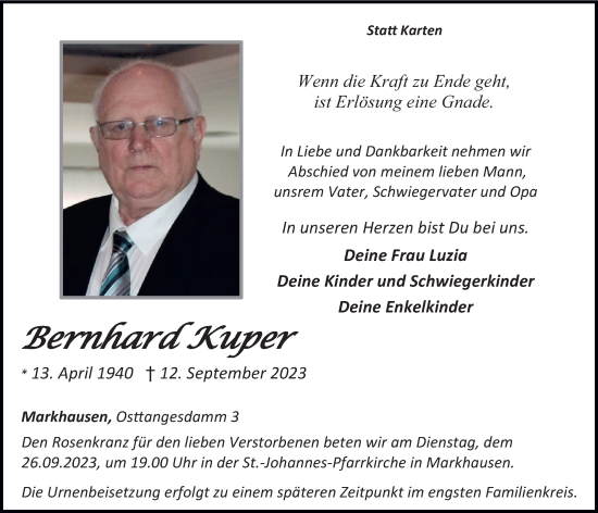 Anzeige von Bernhard Kuper von OM-Medien