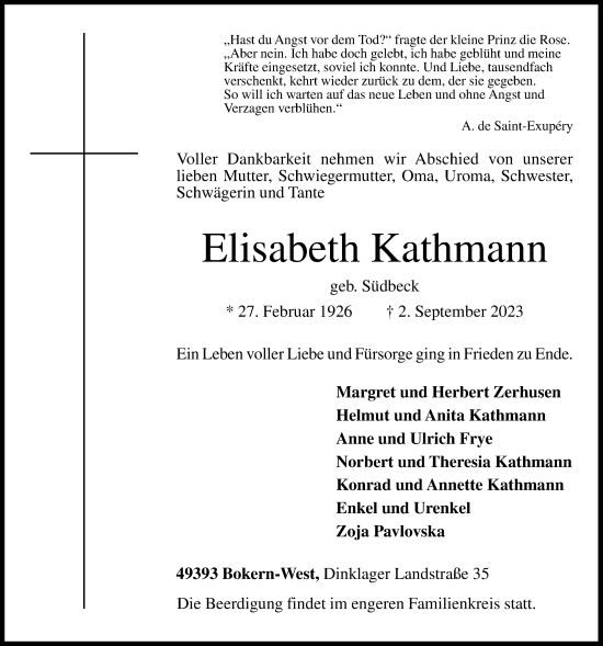 Anzeige von Elisabeth Kathmann von OM-Medien