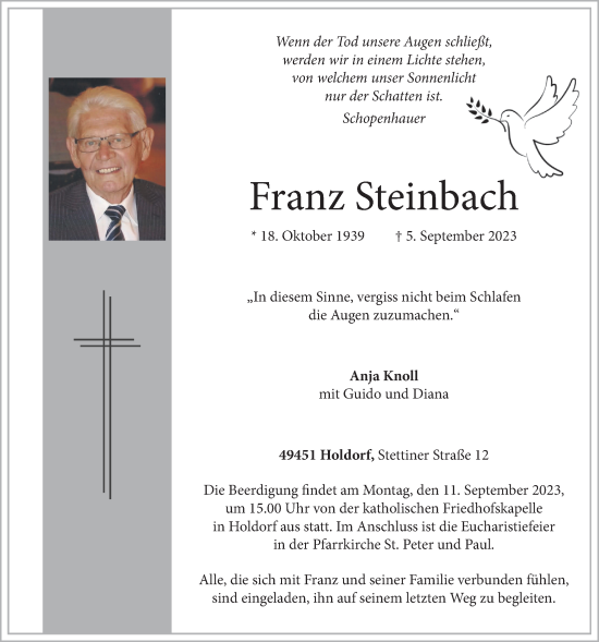 Anzeige von Franz Steinbach von OM-Medien