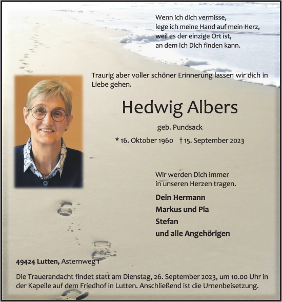 Anzeige von Hedwig Albers von OM-Medien