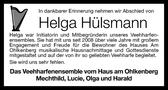 Anzeige von Helga Hülsmann von OM-Medien