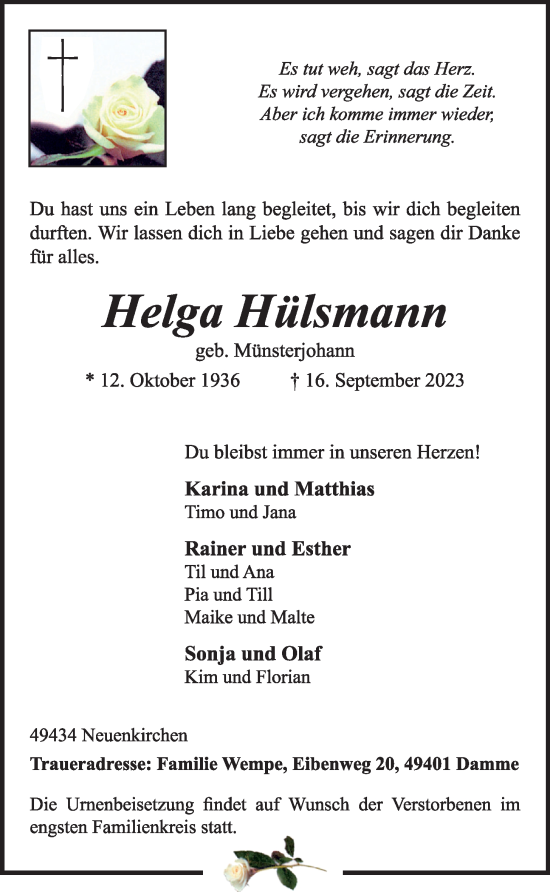 Anzeige von Helga Hülsmann von OM-Medien