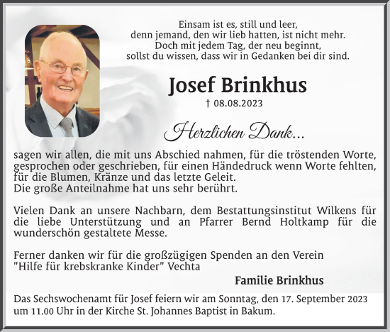 Anzeige von Josef Brinkhus von OM-Medien