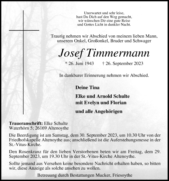 Anzeige von Josef Timmermann von OM-Medien