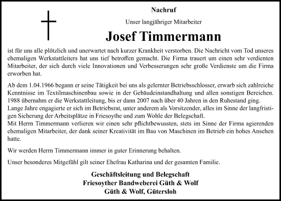 Anzeige von Josef Timmermann von OM-Medien