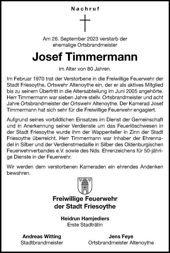 Anzeige von Josef Timmermann von OM-Medien