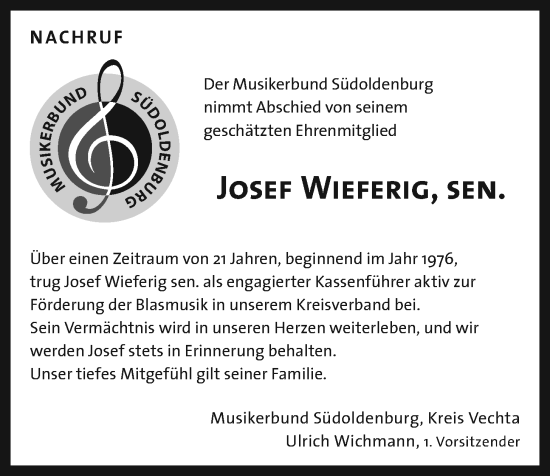 Anzeige von Josef Wieferig von OM-Medien