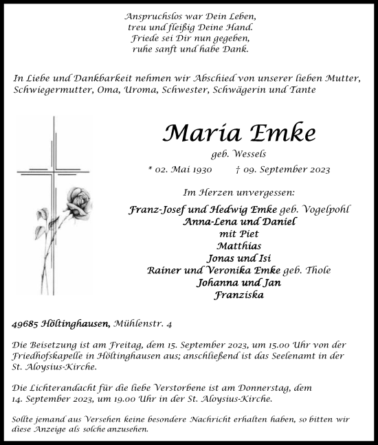 Anzeige von Maria Emke von OM-Medien