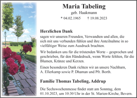 Anzeige von Maria Tabeling von OM-Medien