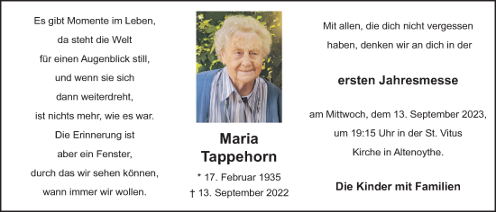 Anzeige von Maria Tappehorn von OM-Medien