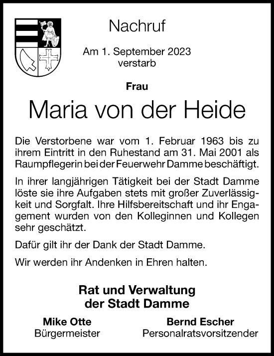 Anzeige von Maria von der Heide von OM-Medien