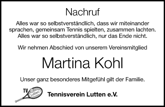 Anzeige von Martina Kohl von OM-Medien