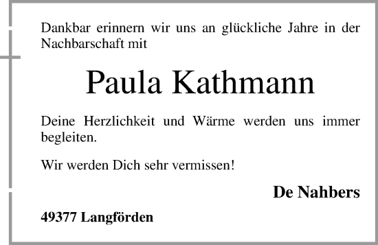 Anzeige von Paula Kathmann von OM-Medien