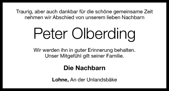 Anzeige von Peter Olberding von OM-Medien