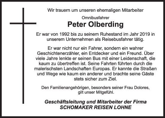 Anzeige von Peter Olberding von OM-Medien