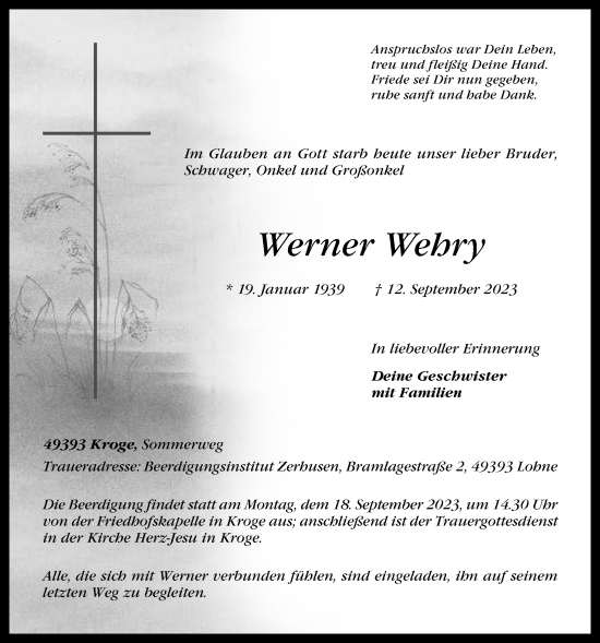 Anzeige von Werner Wehry von OM-Medien