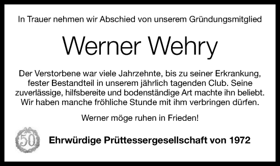 Anzeige von Werner Wehry von OM-Medien