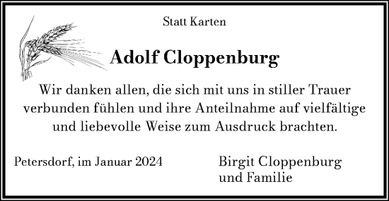 Anzeige von Adolf Cloppenburg von OM-Medien