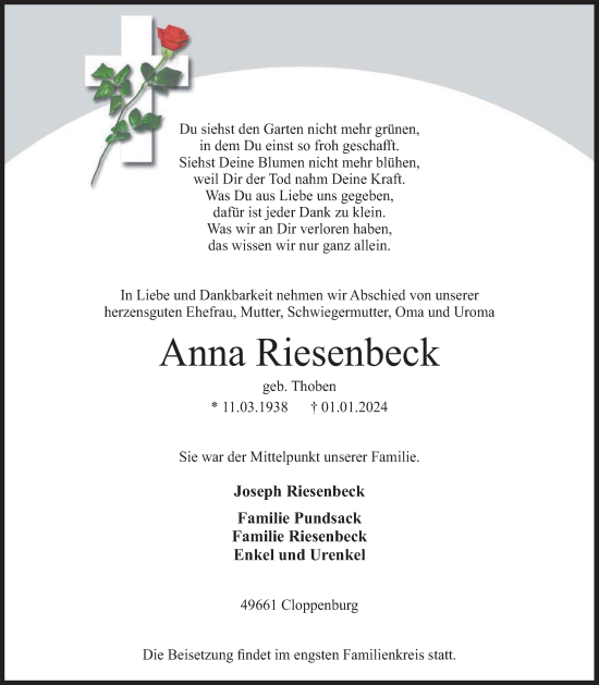 Anzeige von Anna Riesenbeck von OM-Medien