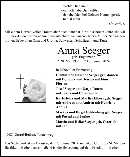 Anzeige von Anna Seeger von OM-Medien