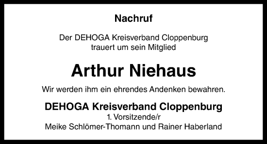 Anzeige von Arthur Niehaus von OM-Medien