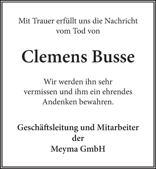 Anzeige von Clemens Busse von OM-Medien