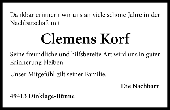 Anzeige von Clemens Korf von OM-Medien