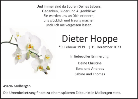 Anzeige von Dieter Hoppe von OM-Medien