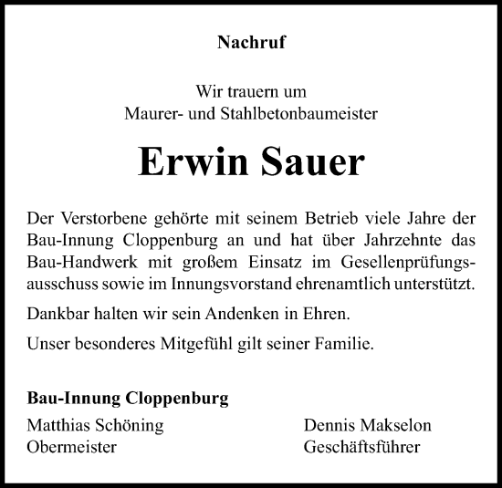 Anzeige von Erwin Sauer von OM-Medien