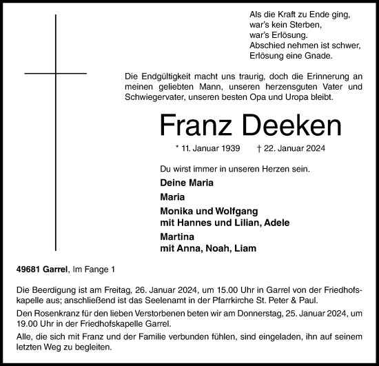 Anzeige von Franz Deeken von OM-Medien