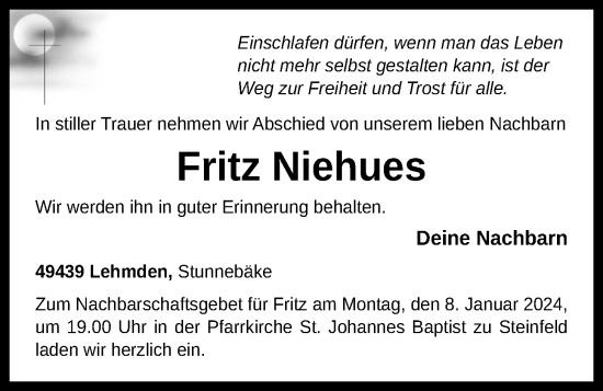 Anzeige von Fritz Niehues von OM-Medien