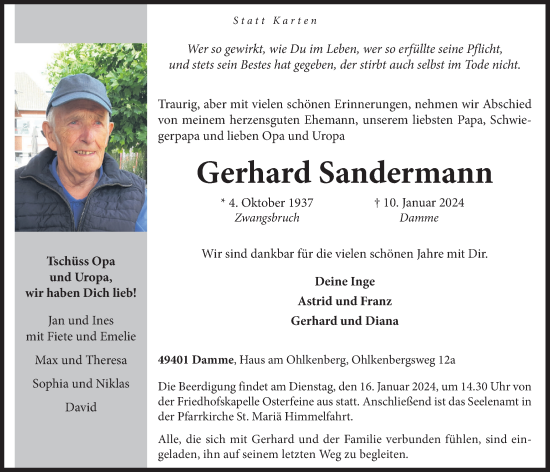 Anzeige von Gerhard Sandermann von OM-Medien