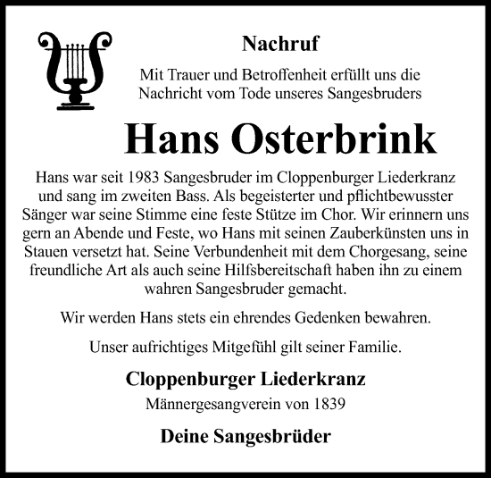 Anzeige von Hans Osterbrink von OM-Medien