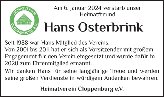 Anzeige von Hans Osterbrink von OM-Medien