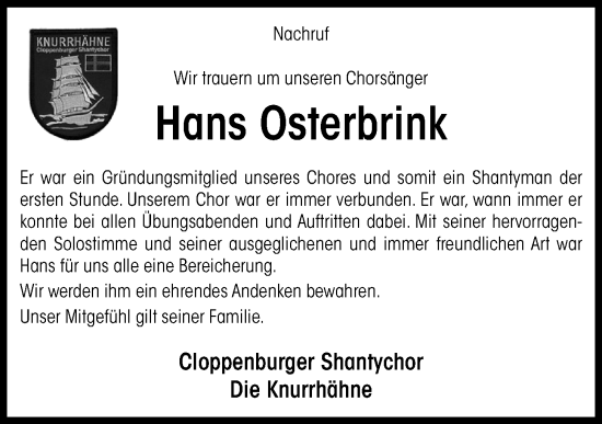 Anzeige von Hans Osterbrink von OM-Medien