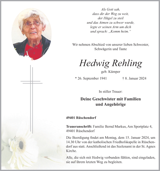 Anzeige von Hedwig Rehling von OM-Medien