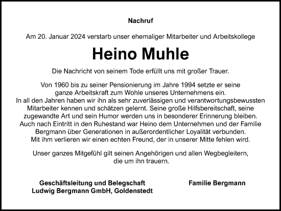 Anzeige von Heino Muhle von OM-Medien