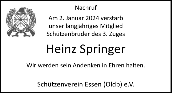 Anzeige von Heinz Springer von OM-Medien