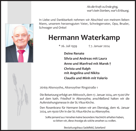 Anzeige von Hermann Waterkamp von OM-Medien