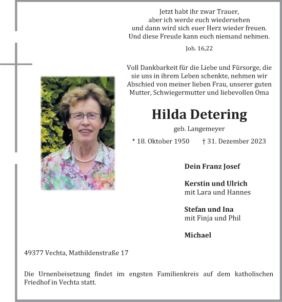 Anzeige von Hilda Detering von OM-Medien