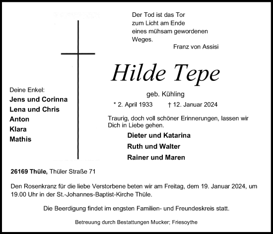 Anzeige von Hilde Tepe von OM-Medien