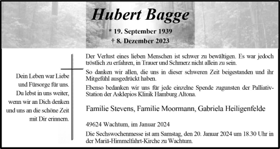 Anzeige von Hubert Bagge von OM-Medien